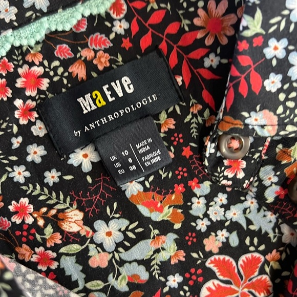 Anthropologie Maeve Sz 6 Floral Multicolor Button Down Long Sleeve CottonTop EUC - Picture 3 of 12